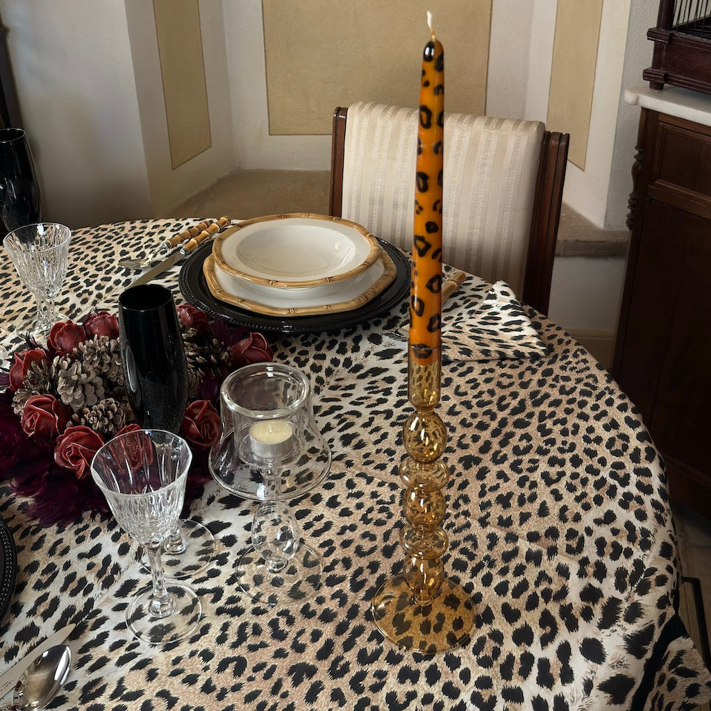 SET 2 PORTACANDELE  "AMBRA" + 2 CANDELE "GHEPARDO"