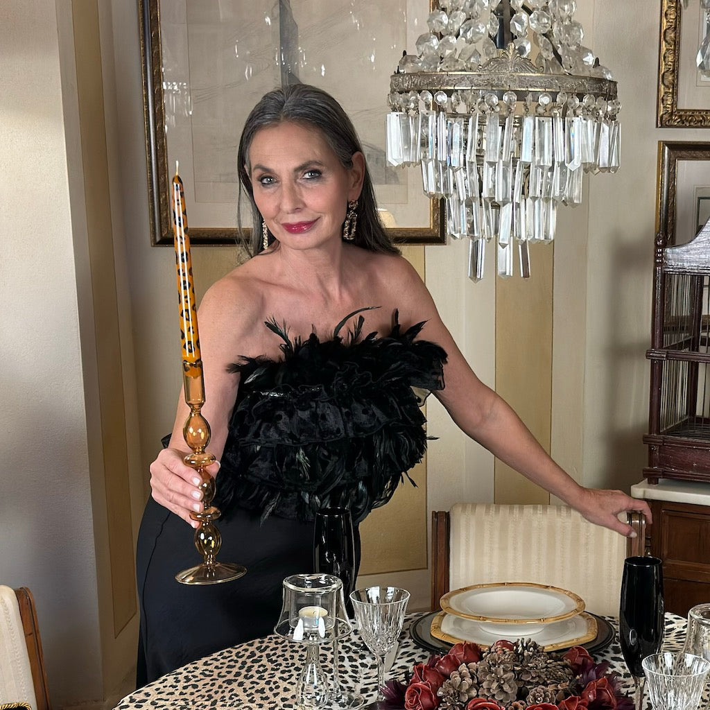 SET 2 PORTACANDELE  "AMBRA" + 2 CANDELE "GHEPARDO"