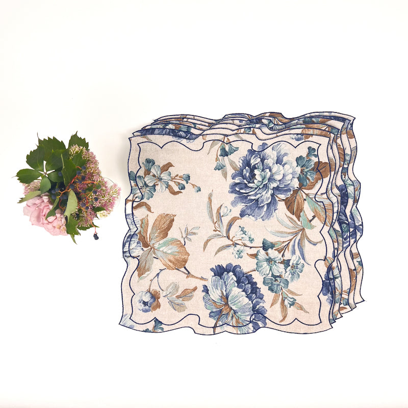 SET DI 6 TOVAGLIETTE "ROSE INGLESI BLU"