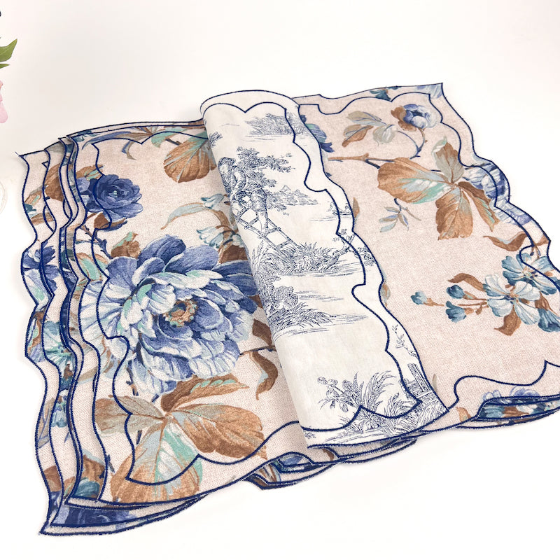 SET DI 6 TOVAGLIETTE "ROSE INGLESI BLU"