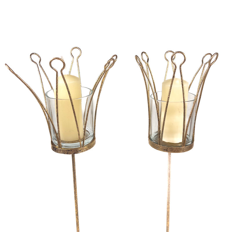 SET 2 PORTACANDELE MAXI "CORONA ORO"