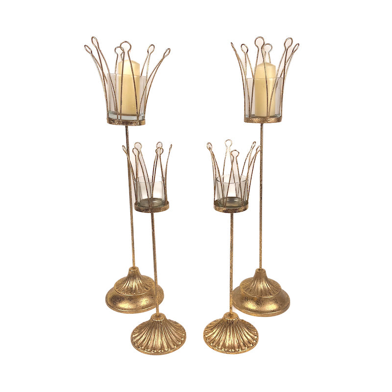 SET 2 PORTACANDELE MAXI "CORONA ORO"
