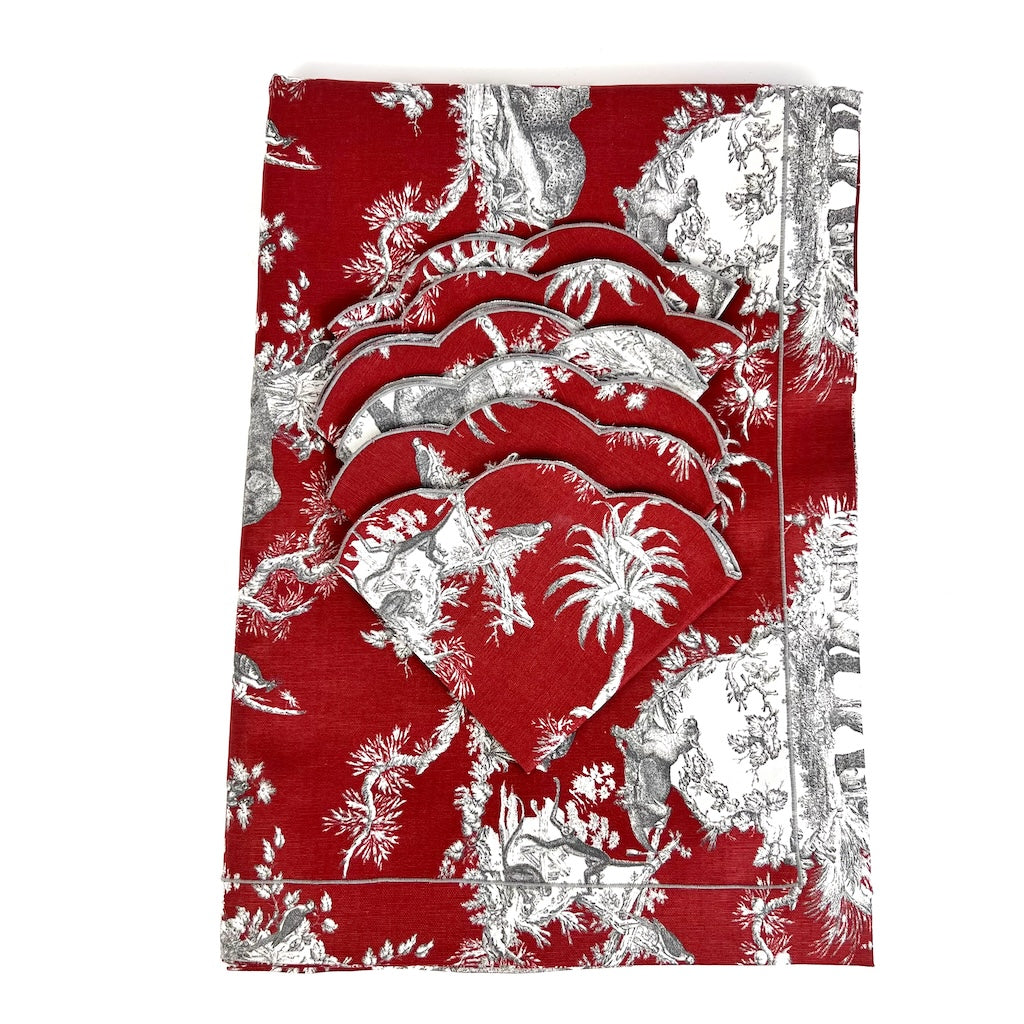 TOVAGLIA GIUNGLA TOILE DE JOUY "ROSSO CARMINIO"