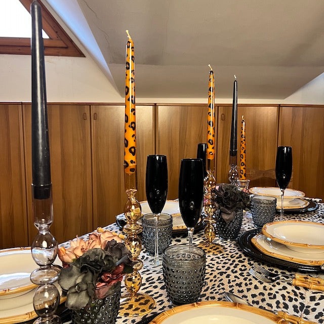 SET 2 PORTACANDELE  "AMBRA" + 2 CANDELE "GHEPARDO"