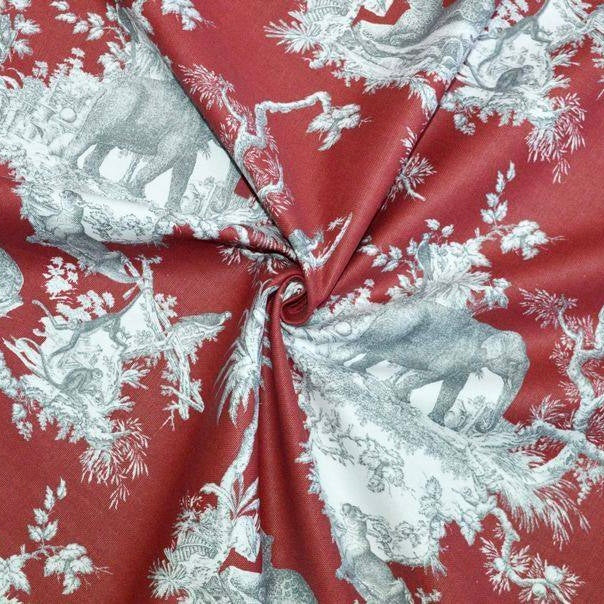 TOVAGLIA GIUNGLA TOILE DE JOUY "ROSSO CARMINIO"