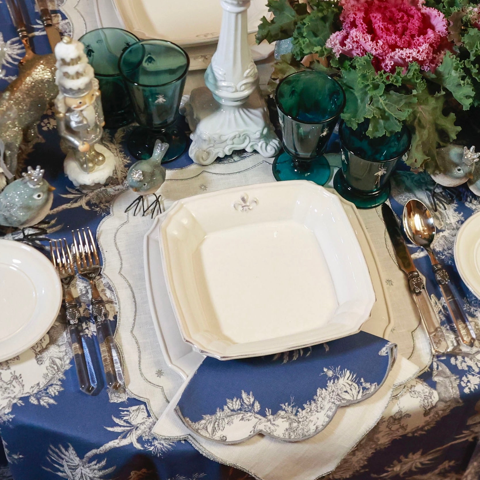 6 SOTTOPIATTI “TOILE DE JOUY BLU e CREMA”