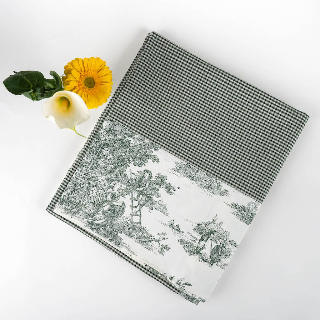 tovaglia toile de jouy verde e quadri