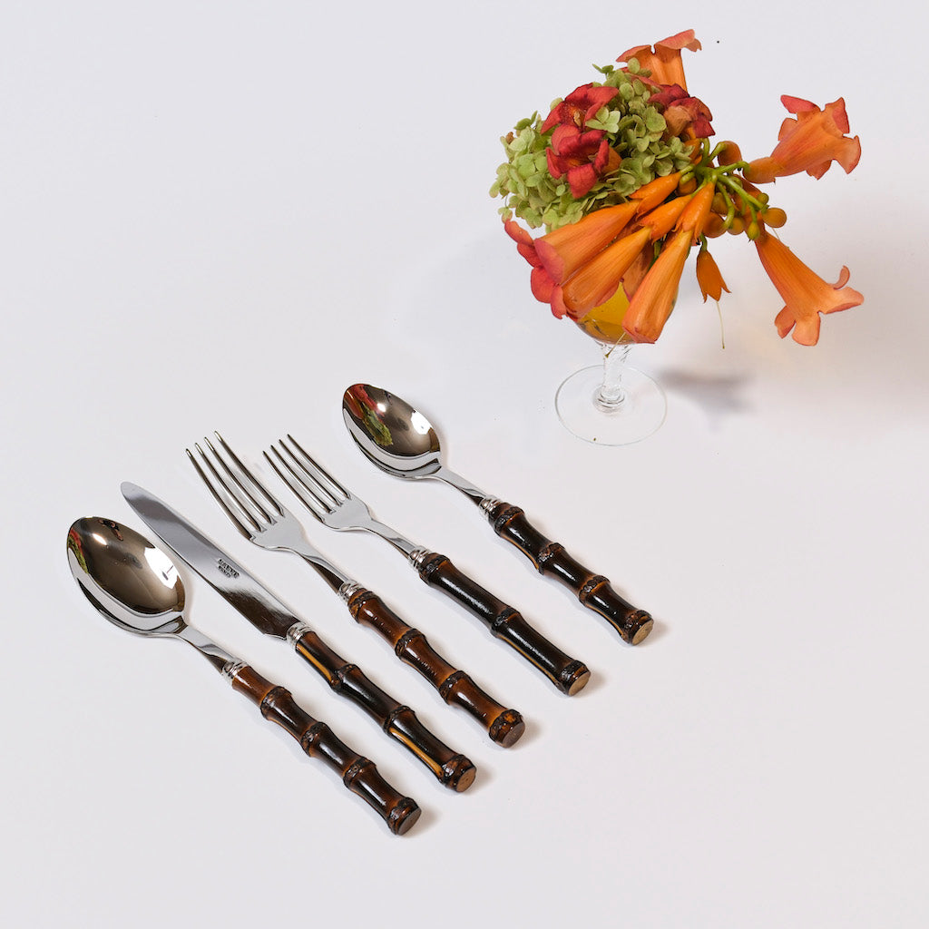 SET 5 POSATE IN BAMBOO "BRUCIATO DARK"