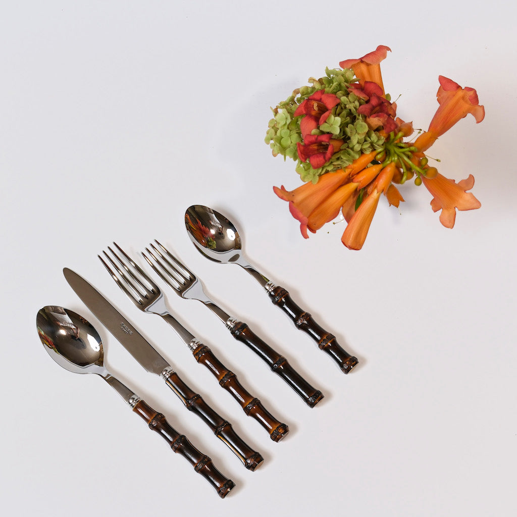 SET 5 POSATE IN BAMBOO "BRUCIATO DARK"