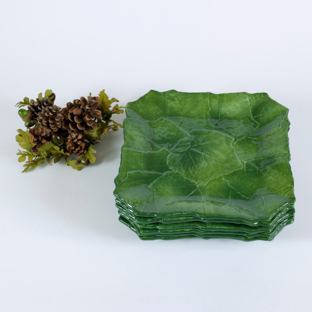 SET 6 PIATTI PIANI QUADRATI "FOGLIA DI VITE"