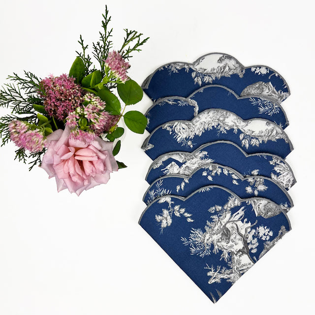 SET 6 TOVAGLIOLI RICAMATI TOILE DE JOUY “BLU”