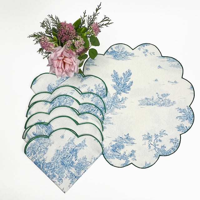 SET 6 TOVAGLIOLI RICAMATI TOILE DE JOUY “TURCHESE e VERDE”