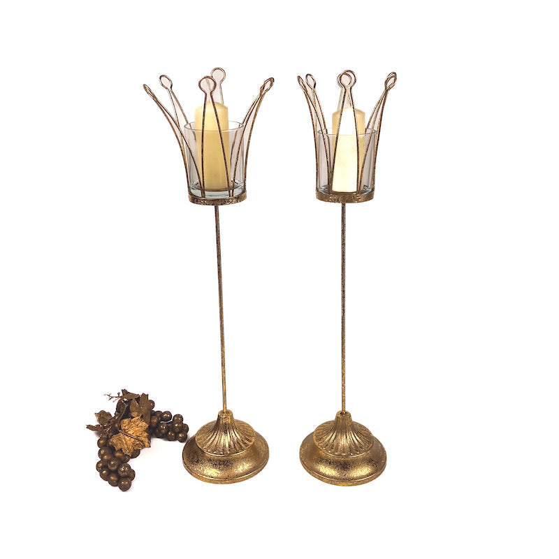 SET 2 PORTACANDELE MAXI "CORONA ORO"