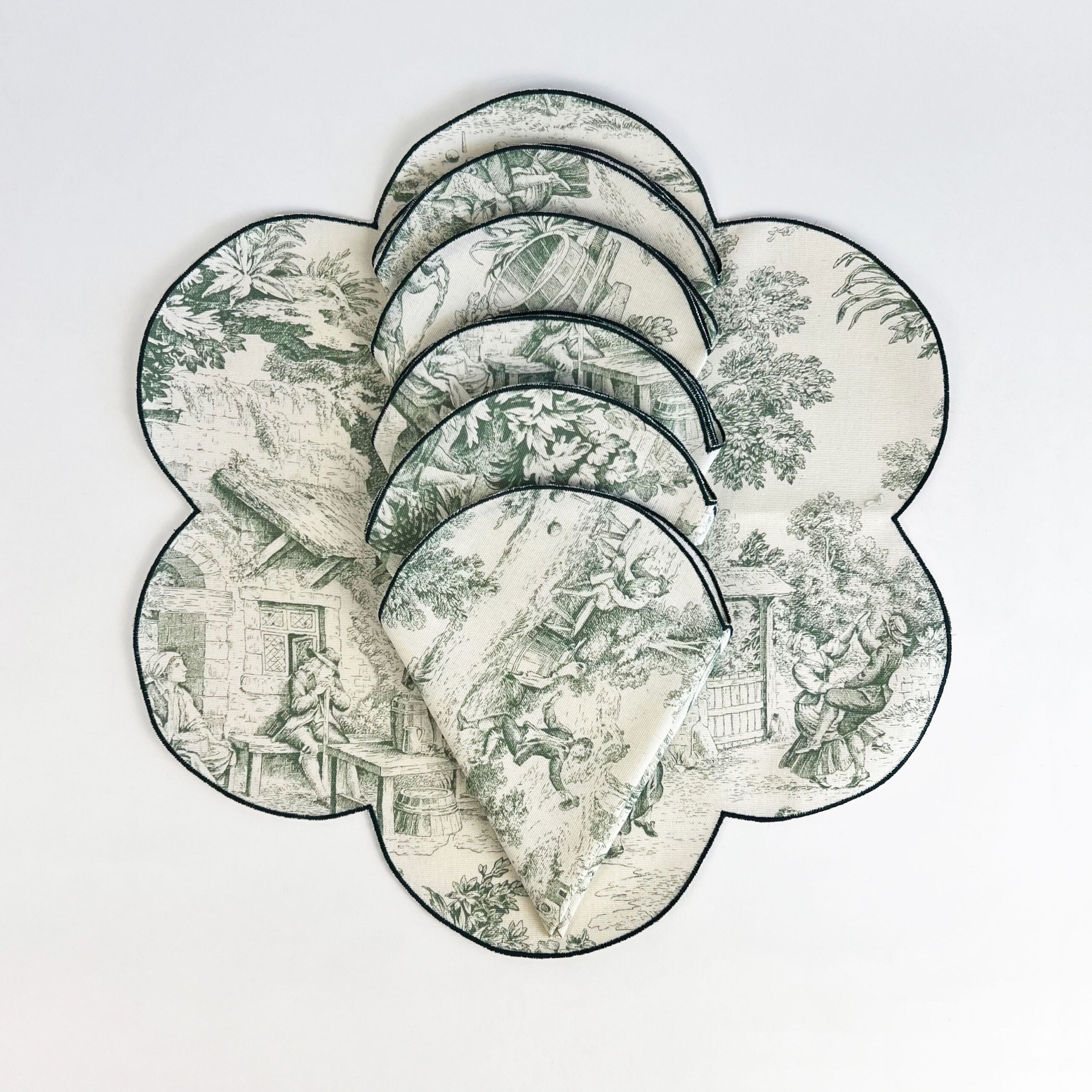 SET DI 6 TOVAGLIOLI TOILE DE JOUY "VERDE LAGO"