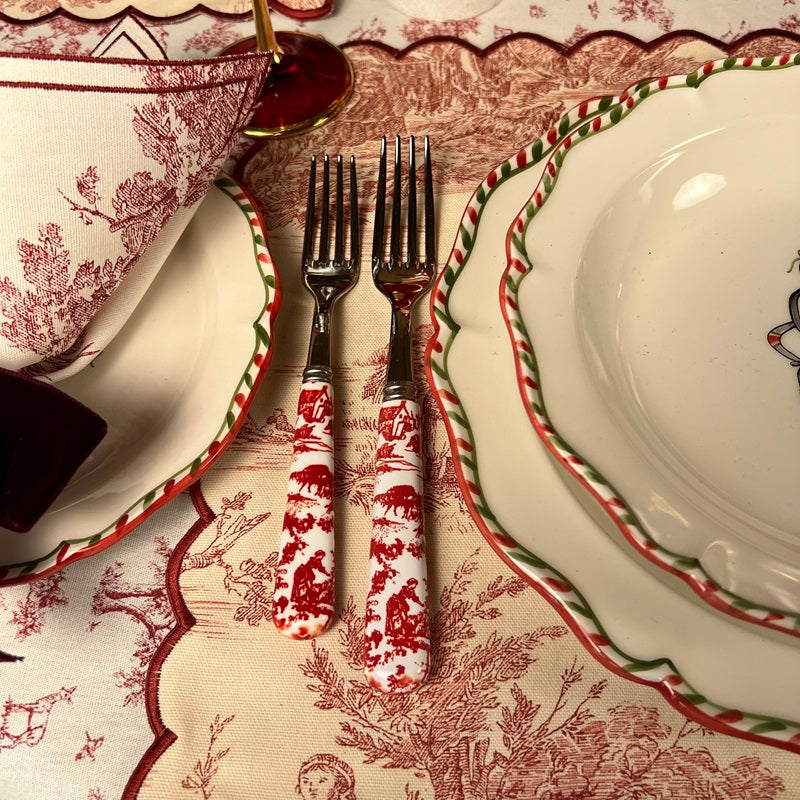 SET DI 6 FORCHETTE DA ANTIPASTO “TOILE DE JOUY ROSSO”